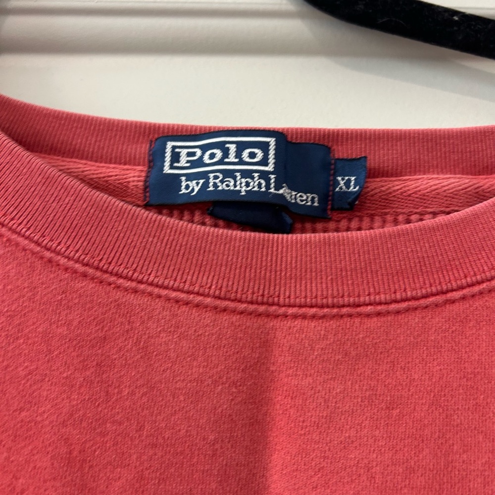 Ralph Lauren Coral Crewneck Sweatshirt with Navy Pony - Picture 2 of 4
